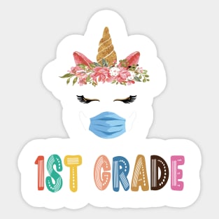 Quarantine Unicorn Hello 1st Grade 2020 Back To School Sticker